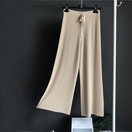 冰丝针织阔腿裤女夏薄款竖纹宽松高腰显瘦垂感炒鸡好九分直筒长裤