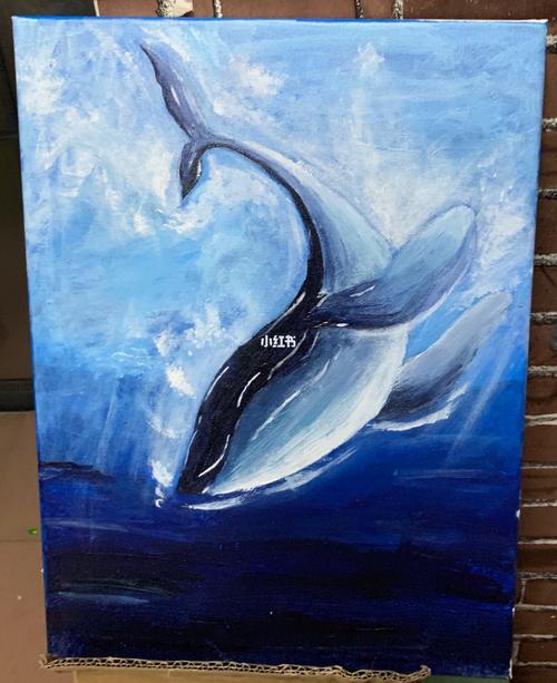 鲸落| 丙烯画装饰 蓝色海洋蓝鲸鱼95_丙烯画_绘画_颜料_长沙自由行