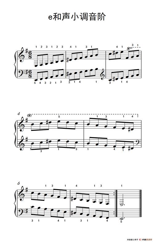 曲谱名第三级8e和声小调音阶中央音乐学院钢琴业余考级教程13级钢琴谱
