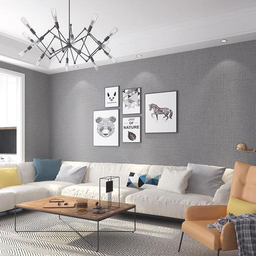 壁纸非自粘无纺加厚亚麻布纹素色现代简约北欧风客厅