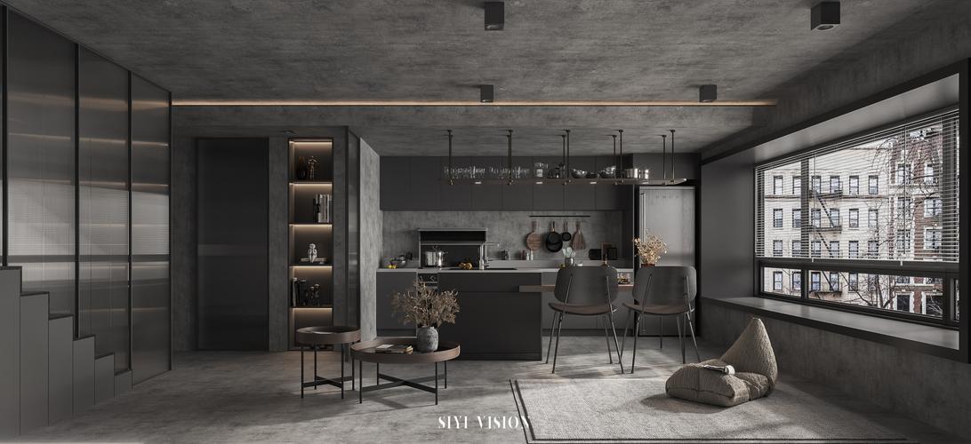 工业风暗黑系家装 - 效果图交流区-建e室内设计网