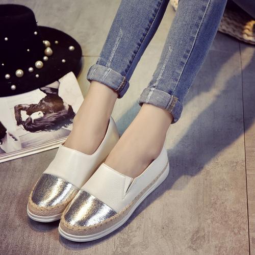 鞋上只有fashion的女鞋,鞋上只有fashion标志 women fashion flat casual shoes 平底拼色乐福鞋家居孕妇女鞋