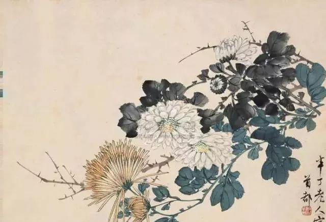 陈半丁(1876至1970年)画菊作品《菊花图》