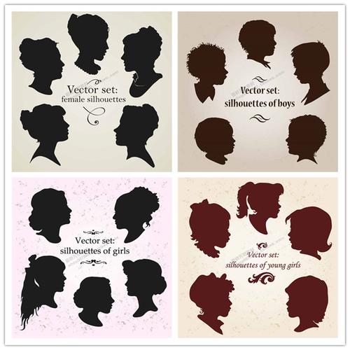 a0843矢量复古头像剪影美人头镜框欧式花纹ai设计素材