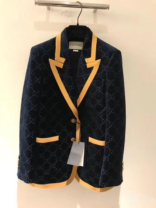 【原价代 8折】gucci古驰女西服百搭修身缎布边天鹅绒小西装外套