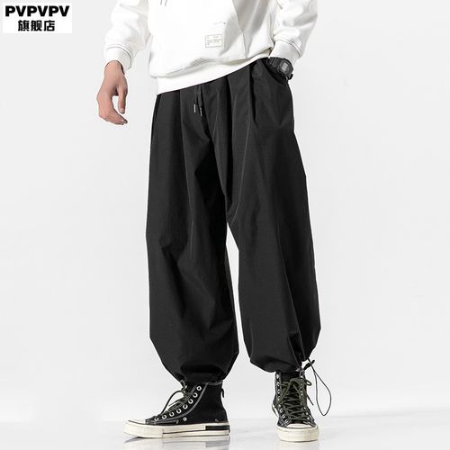 抽绳阔腿裤男潮牌宽松束脚大码工装运动裤子男韩版潮流坠感灯笼裤