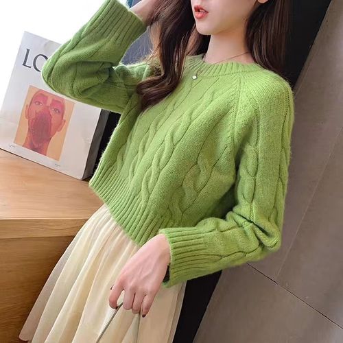 网红早秋冬2020新款懒惰风短款毛衣女学生宽松牛油果