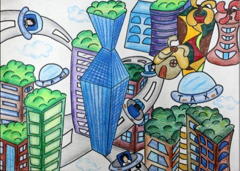 科幻画主题未来的家手抄报 未来的家乡手抄报