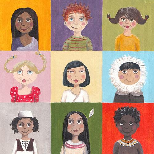 可爱的两幅儿童笑脸画 各色人种儿童画素材下载