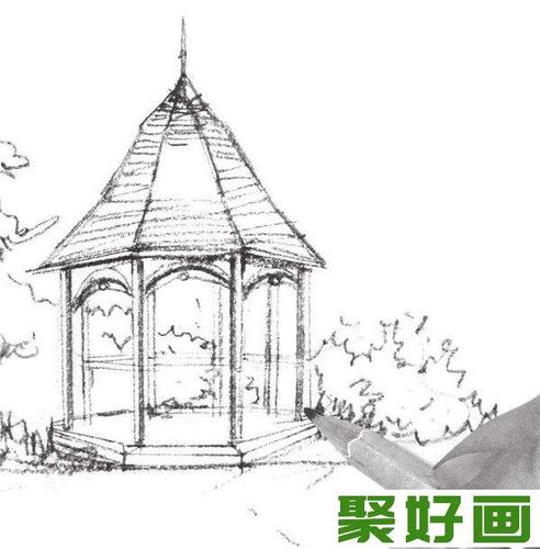 速写凉亭的绘画教程