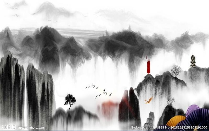 新款山水画意境背景墙图片