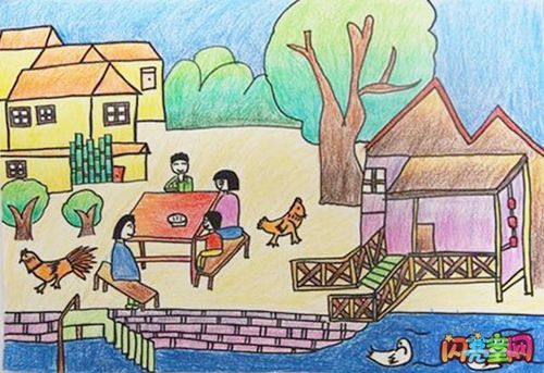 我美丽的家乡儿童画作品图片