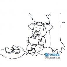 卡通小猪吃西瓜简笔画