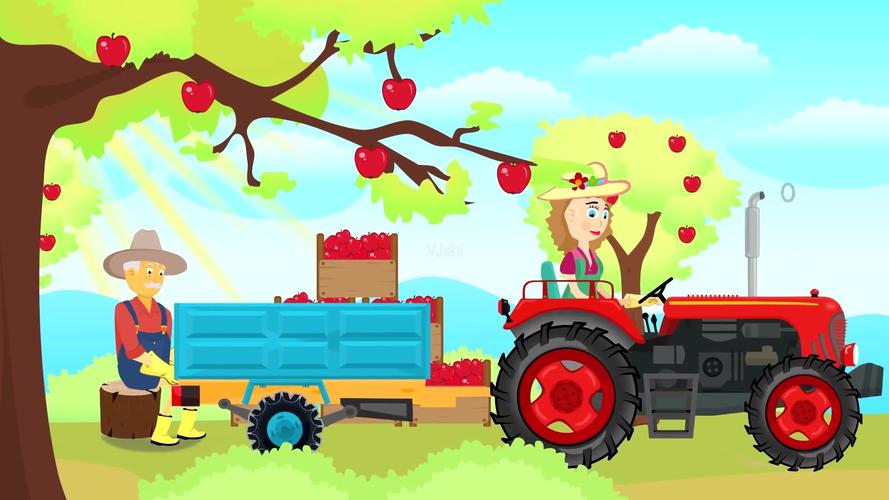 农场果园农用拖拉机视频素材-儿童卡通动画_1920x1080