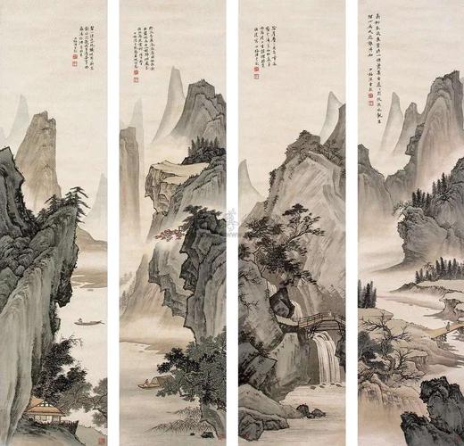 陈少梅 山水四条屏(19组)