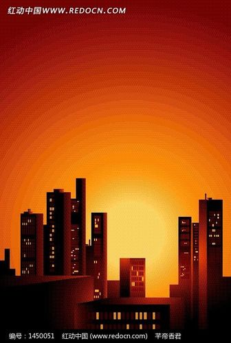 手绘夜幕下的城市建筑剪影