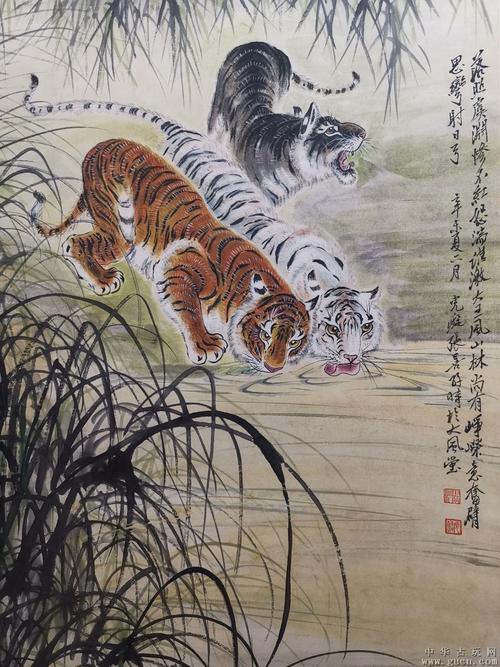 张善子,精品纸本虎nz65x136