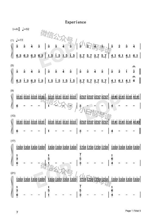 「琴谱|experience」-ludovico einaudi(含简谱)