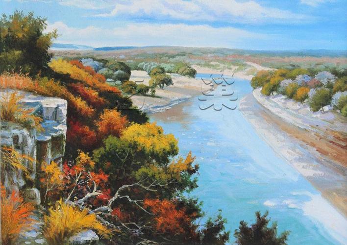 河边的景色_油画_油画_客厅_手绘_装饰画