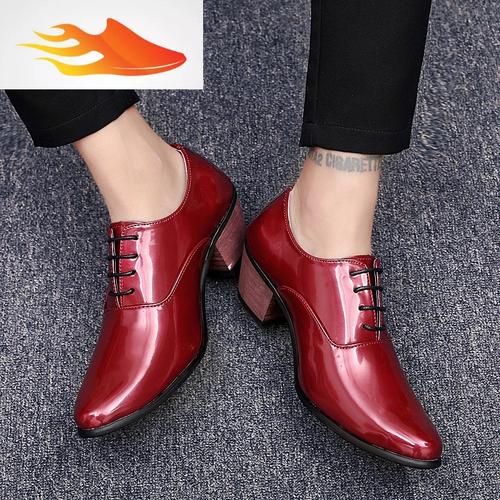 男士皮鞋尖头高跟鞋夜店男鞋子英伦男式鞋黑色皮鞋高跟鞋男款休闲鞋