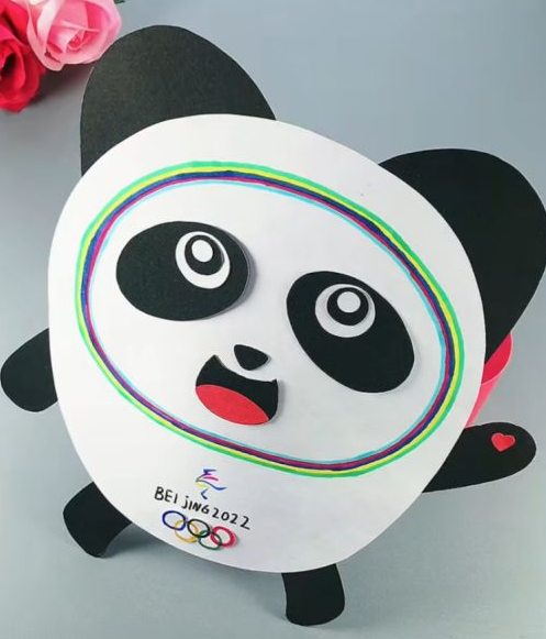 儿童简单手工冰墩墩头饰制作