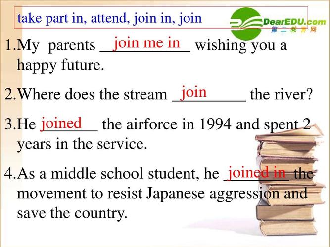 take part in, attend, join in, joinppt