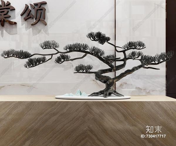 新中式现代前台背景墙3d模型下载【id:730417717】