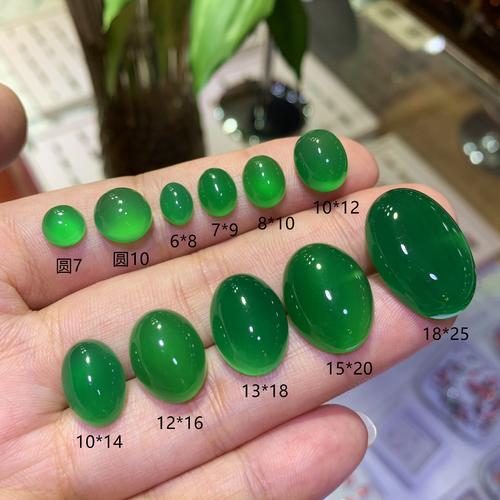 起荧光帝王绿玉髓蛋面粉玉髓裸石戒面可镶嵌戒指吊坠耳钉