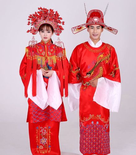 新娘新郎服装会展 状元帽 凤冠霞帔 影楼婚庆用品 中国风古典婚礼