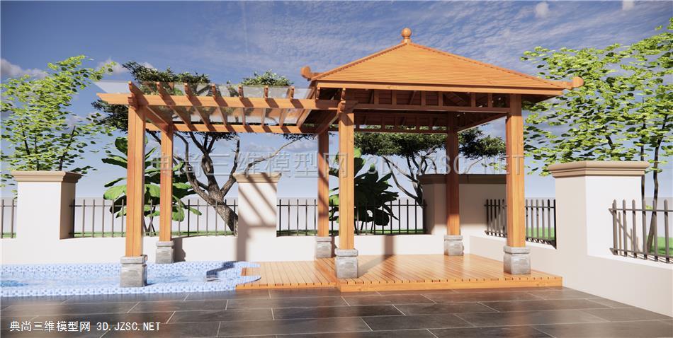 新中式亭子 花架 廊架 庭院景观 泳池景观 原创su模型