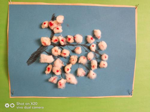 长兴金色童年幼儿园大二班亲子手工创作棉花粘贴画