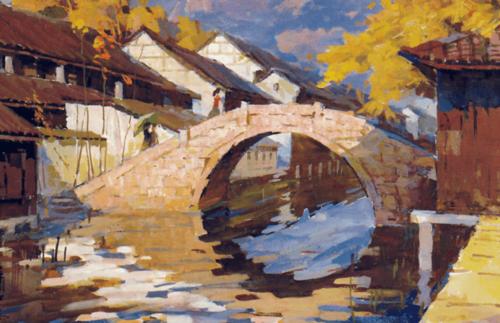 乡村田园风景水粉画作品