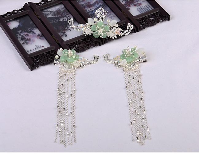 明制清新发冠古风头饰公主古代对夹古风流苏发夹一套新款现货批发