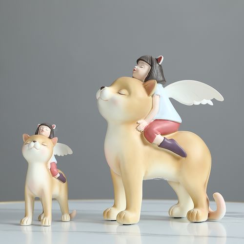 书房客厅摆件北欧简约现代电视柜装饰摆设骑猫女孩结婚礼物送闺蜜