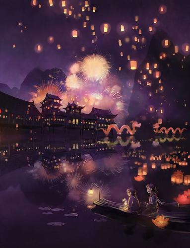 没有电的古代,夜色是怎么样的呢? 看看这组古风的夜景插画吧.