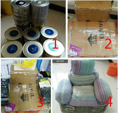 用奶粉罐制做高大上小沙发,宝贝喜欢的不得了