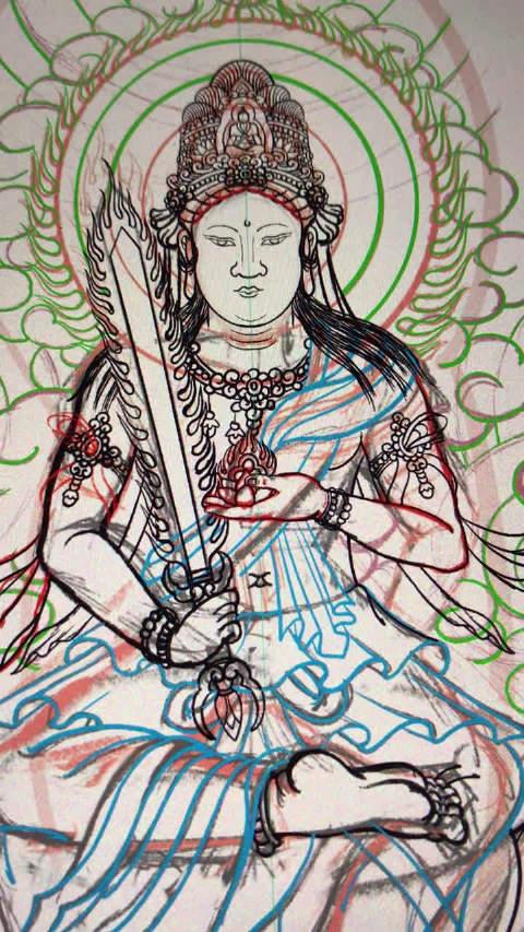 传统纹身师##虚空藏菩萨纹身##南宁纹身师##花臂纹身手稿