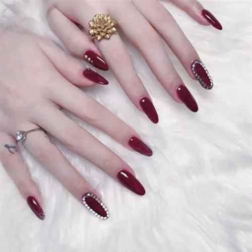 假指甲贴片 抖音 新娘结婚酒红闪钻穿戴甲 孕妇拆卸手工美甲成品