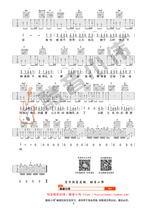 曲谱名起风了吉他谱c调原版中级版酷音小伟吉他教学吉他谱
