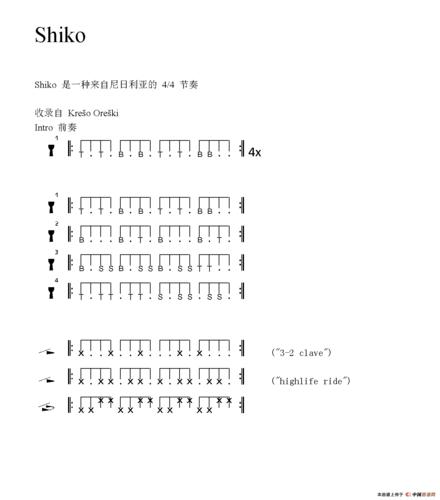 曲谱名shiko非洲手鼓谱其他曲谱