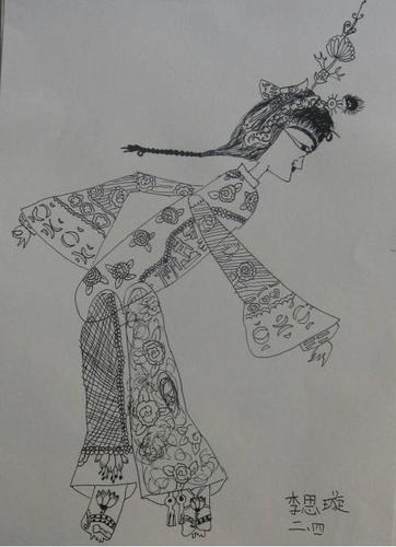 皮影人物线描简笔画