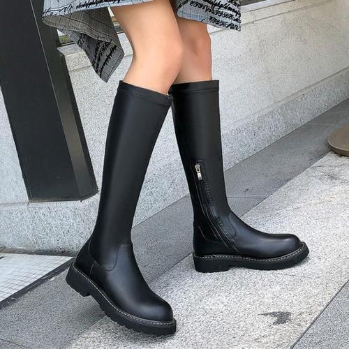 鞋女单靴学院女鞋低跟平底高筒靴马靴情侣鞋真皮女靴大码靴子