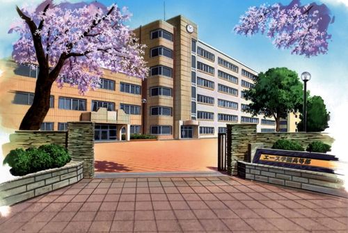 要一张动漫图片,背景是校园的(教学楼也可以)