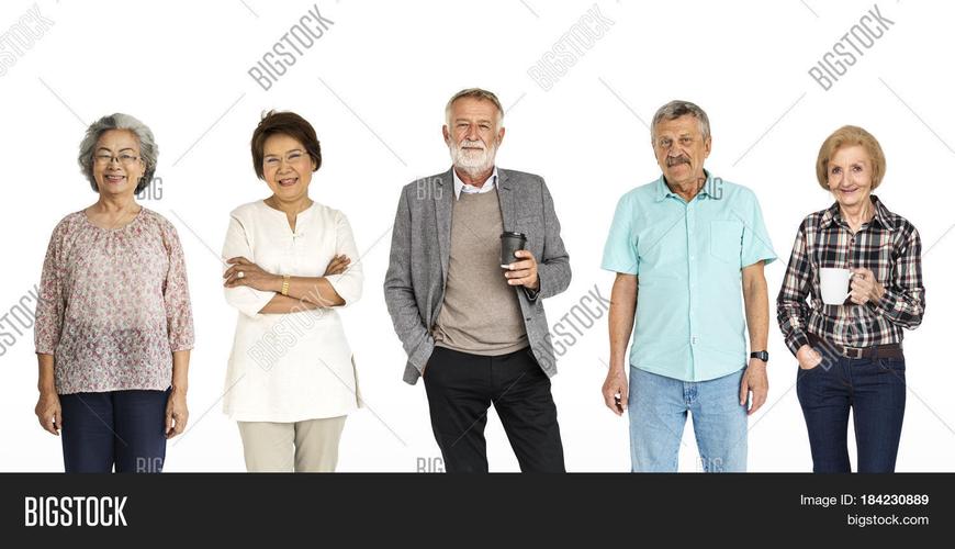 group of diverse senior adult people set studio isolated