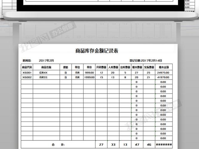 商品库存金额登记表excel表格模板