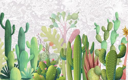 北欧小清新仙人掌电视背景墙-花草类-百图汇素材网