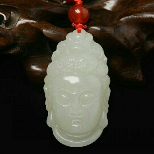 正品新疆和田玉观音头像吊坠天然白玉佛头挂件男女款