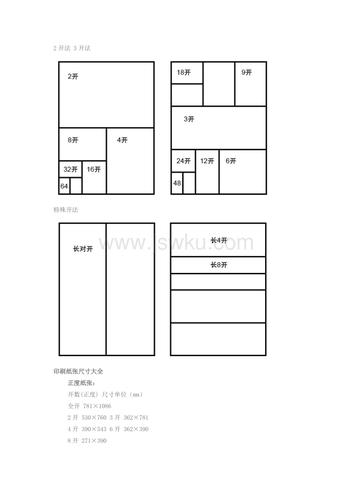 印刷纸张尺寸对比表