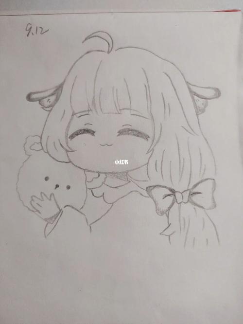 简笔画黑白铅笔新手简单步骤可爱女孩_简笔画_铅笔_新手_绘画_画画