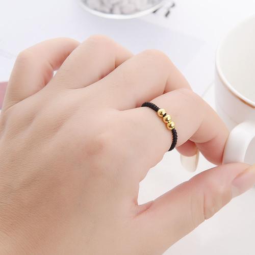 小金珠情侣转运珠戒指手工男女黑红绳金豆豆转运情侣戒指厂家直销